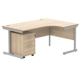 [COREBUNSU1612ROKSV2] Single Upright Right Hand Radial Desk + 2 Drawer Mobile Under Desk Pedestal (FSC) | 1600 X 1200 | Canadian Oak/Silver