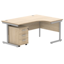 [COREBUNSU1612ROKSV3] Single Upright Right Hand Radial Desk + 3 Drawer Mobile Under Desk Pedestal (FSC) | 1600 X 1200 | Canadian Oak/Silver