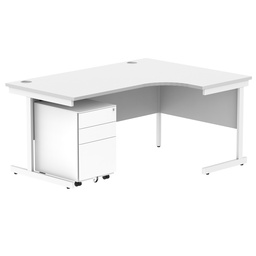 [COREBUNSU1612RWHTWH+USMP3WH] CORE Single Upright Right Hand Radial Desk + Under Desk Steel Pedestal 3 Drawers (FSC) | 1600 X 1200 | Arctic White/White