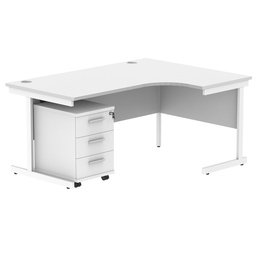 [COREBUNSU1612RWHTWH3] Single Upright Right Hand Radial Desk + 3 Drawer Mobile Under Desk Pedestal (FSC) | 1600 X 1200 | Arctic White/White