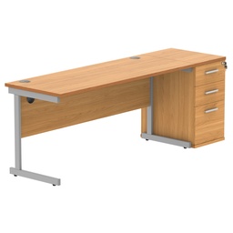 [COREBUNSU1660BCHSVDH] Single Upright Rectangular Desk + Desk High Pedestal (FSC) | 1600 X 600 | Norwegian Beech/Silver