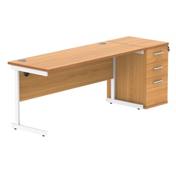 [COREBUNSU1660BCHWHDH] Single Upright Rectangular Desk + Desk High Pedestal (FSC) | 1600 X 600 | Norwegian Beech/White