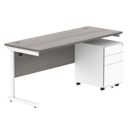 [COREBUNSU1660GOAKWH+USMP3WH] CORE Single Upright Rectangular Desk + Under Desk Steel Pedestal 3 Drawers (FSC) | 1600 X 600 | Alaskan Grey Oak/White
