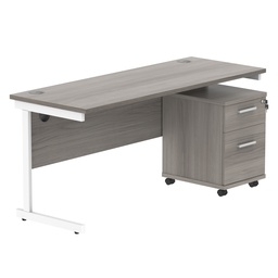 [COREBUNSU1660GOAKWH2] Single Upright Rectangular Desk + 2 Drawer Mobile Under Desk Pedestal (FSC) | 1600 X 600 | Alaskan Grey Oak/White