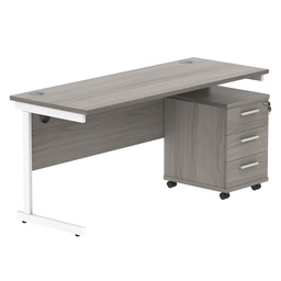 [COREBUNSU1660GOAKWH3] Single Upright Rectangular Desk + 3 Drawer Mobile Under Desk Pedestal (FSC) | 1600 X 600 | Alaskan Grey Oak/White