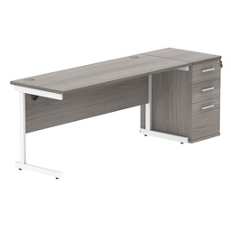 [COREBUNSU1660GOAKWHDH] Single Upright Rectangular Desk + Desk High Pedestal (FSC) | 1600 X 600 | Alaskan Grey Oak/White