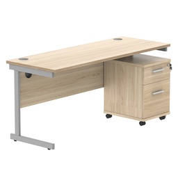 [COREBUNSU1660OKSV2] Single Upright Rectangular Desk + 2 Drawer Mobile Under Desk Pedestal (FSC) | 1600 X 600 | Canadian Oak/Silver