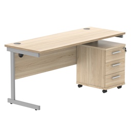 [COREBUNSU1660OKSV3] Single Upright Rectangular Desk + 3 Drawer Mobile Under Desk Pedestal (FSC) | 1600 X 600 | Canadian Oak/Silver