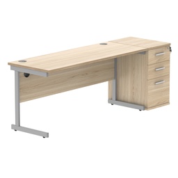 [COREBUNSU1660OKSVDH] Single Upright Rectangular Desk + Desk High Pedestal (FSC) | 1600 X 600 | Canadian Oak/Silver
