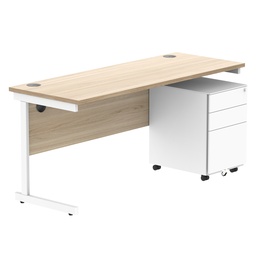 [COREBUNSU1660OKWH+USMP3WH] CORE Single Upright Rectangular Desk + Under Desk Steel Pedestal 3 Drawers (FSC) | 1600 X 600 | Canadian Oak/White