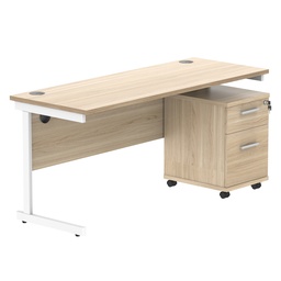 [COREBUNSU1660OKWH2] Single Upright Rectangular Desk + 2 Drawer Mobile Under Desk Pedestal (FSC) | 1600 X 600 | Canadian Oak/White