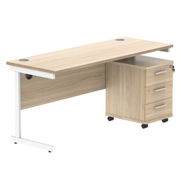 [COREBUNSU1660OKWH3] Single Upright Rectangular Desk + 3 Drawer Mobile Under Desk Pedestal (FSC) | 1600 X 600 | Canadian Oak/White