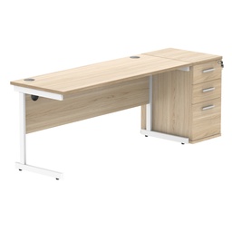 [COREBUNSU1660OKWHDH] Single Upright Rectangular Desk + Desk High Pedestal (FSC) | 1600 X 600 | Canadian Oak/White