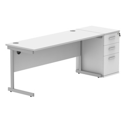 [COREBUNSU1660WHTSVDH] Single Upright Rectangular Desk + Desk High Pedestal (FSC) | 1600 X 600 | Arctic White/Silver