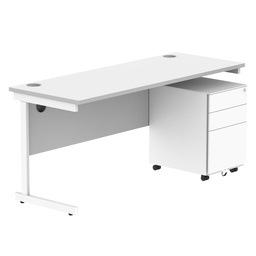 [COREBUNSU1660WHTWH+USMP3WH] CORE Single Upright Rectangular Desk + Under Desk Steel Pedestal 3 Drawers (FSC) | 1600 X 600 | Arctic White/White