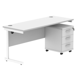 [COREBUNSU1660WHTWH3] Single Upright Rectangular Desk + 3 Drawer Mobile Under Desk Pedestal (FSC) | 1600 X 600 | Arctic White/White