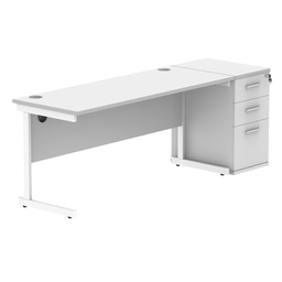 [COREBUNSU1660WHTWHDH] Single Upright Rectangular Desk + Desk High Pedestal (FSC) | 1600 X 600 | Arctic White/White