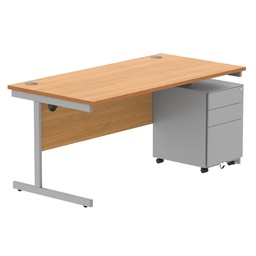 [COREBUNSU1680BCHSV+USMP3SV] CORE Single Upright Rectangular Desk + Under Desk Steel Pedestal 3 Drawers (FSC) | 1600 X 800 | Norwegian Beech/Silver