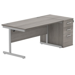 [COREBUNSU1680GOAKSVDH] Single Upright Rectangular Desk + Desk High Pedestal (FSC) | 1600 X 800 | Alaskan Grey Oak/Silver
