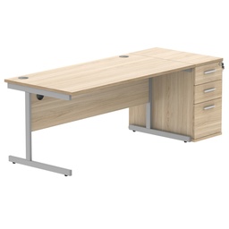 [COREBUNSU1680OKSVDH] Single Upright Rectangular Desk + Desk High Pedestal (FSC) | 1600 X 800 | Canadian Oak/Silver