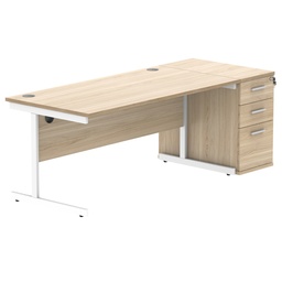 [COREBUNSU1680OKWHDH] Single Upright Rectangular Desk + Desk High Pedestal (FSC) | 1600 X 800 | Canadian Oak/White