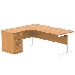[COREBUNSU1812LBCHWH] Single Upright Left Hand Radial Desk + Desk High Pedestal (FSC) | 600mm Deep Pedestal | 1800 X 1200 | Norwegian Beech/White