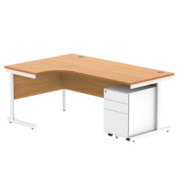 [COREBUNSU1812LBCHWH+USMP3WH] CORE Single Upright Left Hand Radial Desk + Under Desk Steel Pedestal 3 Drawers (FSC) | 1800 X 1200 | Norwegian Beech/White