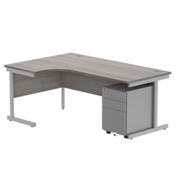 [COREBUNSU1812LGOAKSV+USMP3SV] CORE Single Upright Left Hand Radial Desk + Under Desk Steel Pedestal 3 Drawers (FSC) | 1800 X 1200 | Alaskan Grey Oak/Silver