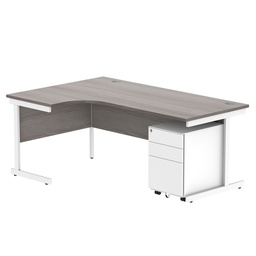 [COREBUNSU1812LGOAKWH+USMP3WH] CORE Single Upright Left Hand Radial Desk + Under Desk Steel Pedestal 3 Drawers (FSC) | 1800 X 1200 | Alaskan Grey Oak/White