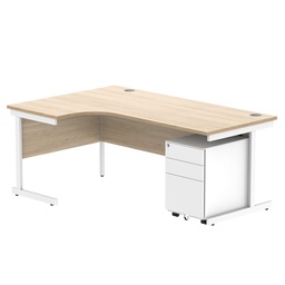 [COREBUNSU1812LOKWH+USMP3WH] CORE Single Upright Left Hand Radial Desk + Under Desk Steel Pedestal 3 Drawers (FSC) | 1800 X 1200 | Canadian Oak/White