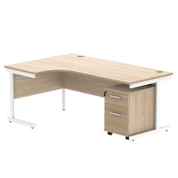 [COREBUNSU1812LOKWH2] Single Upright Left Hand Radial Desk + 2 Drawer Mobile Under Desk Pedestal (FSC) | 1800 X 1200 | Canadian Oak/White