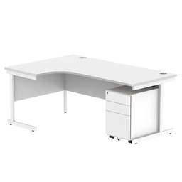 [COREBUNSU1812LWHTWH+USMP3WH] CORE Single Upright Left Hand Radial Desk + Under Desk Steel Pedestal 3 Drawers (FSC) | 1800 X 1200 | Arctic White/White