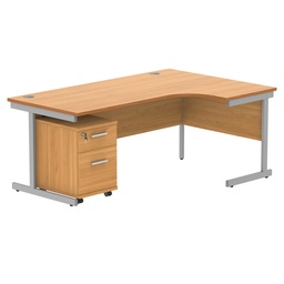 [COREBUNSU1812RBCHSV2] Single Upright Right Hand Radial Desk + 2 Drawer Mobile Under Desk Pedestal (FSC) | 1800 X 1200 | Norwegian Beech/Silver