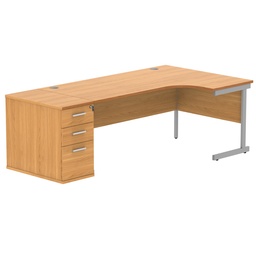 [COREBUNSU1812RDHBCHSV] Single Upright Right Hand Radial Desk + Desk High Pedestal (FSC) | 800mm Deep Pedestal | 1800 X 1200 | Norwegian Beech/Silver