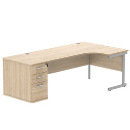 [COREBUNSU1812RDHOKSV] Single Upright Right Hand Radial Desk + Desk High Pedestal (FSC) | 800mm Deep Pedestal | 1800 X 1200 | Canadian Oak/Silver