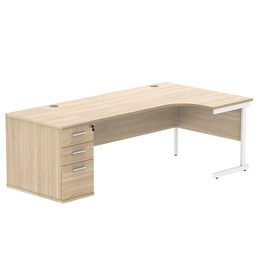 [COREBUNSU1812RDHOKWH] Single Upright Right Hand Radial Desk + Desk High Pedestal (FSC) | 800mm Deep Pedestal | 1800 X 1200 | Canadian Oak/White