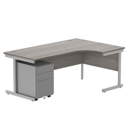[COREBUNSU1812RGOAKSV+USMP3SV] CORE Single Upright Right Hand Radial Desk + Under Desk Steel Pedestal 3 Drawers (FSC) | 1800 X 1200 | Alaskan Grey Oak/Silver