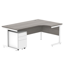 [COREBUNSU1812RGOAKWH+USMP3WH] CORE Single Upright Right Hand Radial Desk + Under Desk Steel Pedestal 3 Drawers (FSC) | 1800 X 1200 | Alaskan Grey Oak/White