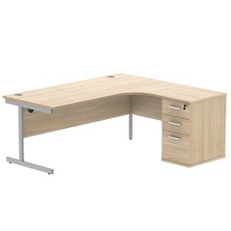 [COREBUNSU1812ROKSV] Single Upright Right Hand Radial Desk + Desk High Pedestal (FSC) | 600mm Deep Pedestal | 1800 X 1200 | Canadian Oak/Silver