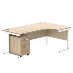 [COREBUNSU1812ROKWH2] Single Upright Right Hand Radial Desk + 2 Drawer Mobile Under Desk Pedestal (FSC) | 1800 X 1200 | Canadian Oak/White
