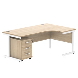 [COREBUNSU1812ROKWH3] Single Upright Right Hand Radial Desk + 3 Drawer Mobile Under Desk Pedestal (FSC) | 1800 X 1200 | Canadian Oak/White