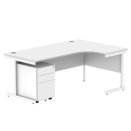 [COREBUNSU1812RWHTWH+USMP3WH] CORE Single Upright Right Hand Radial Desk + Under Desk Steel Pedestal 3 Drawers (FSC) | 1800 X 1200 | Arctic White/White