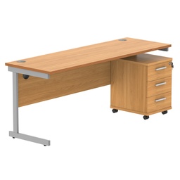 [COREBUNSU1860BCHSV3] Single Upright Rectangular Desk + 3 Drawer Mobile Under Desk Pedestal (FSC) | 1800 X 600 | Norwegian Beech/Silver