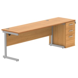 [COREBUNSU1860BCHSVDH] Single Upright Rectangular Desk + Desk High Pedestal (FSC) | 1800 X 600 | Norwegian Beech/Silver