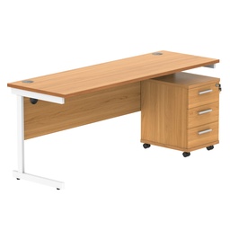 [COREBUNSU1860BCHWH3] Single Upright Rectangular Desk + 3 Drawer Mobile Under Desk Pedestal (FSC) | 1800 X 600 | Norwegian Beech/White