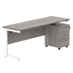 [COREBUNSU1860GOAKWH2] Single Upright Rectangular Desk + 2 Drawer Mobile Under Desk Pedestal (FSC) | 1800 X 600 | Alaskan Grey Oak/White