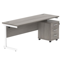 [COREBUNSU1860GOAKWH3] Single Upright Rectangular Desk + 3 Drawer Mobile Under Desk Pedestal (FSC) | 1800 X 600 | Alaskan Grey Oak/White
