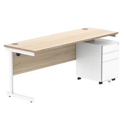 [COREBUNSU1860OKWH+USMP3WH] CORE Single Upright Rectangular Desk + Under Desk Steel Pedestal 3 Drawers (FSC) | 1800 X 600 | Canadian Oak/White