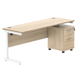 [COREBUNSU1860OKWH2] Single Upright Rectangular Desk + 2 Drawer Mobile Under Desk Pedestal (FSC) | 1800 X 600 | Canadian Oak/White