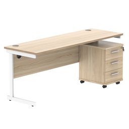 [COREBUNSU1860OKWH3] Single Upright Rectangular Desk + 3 Drawer Mobile Under Desk Pedestal (FSC) | 1800 X 600 | Canadian Oak/White